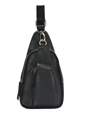 Antik Kraft Black Vegan Leather Sling Crossbody Bag with Gold Hardware